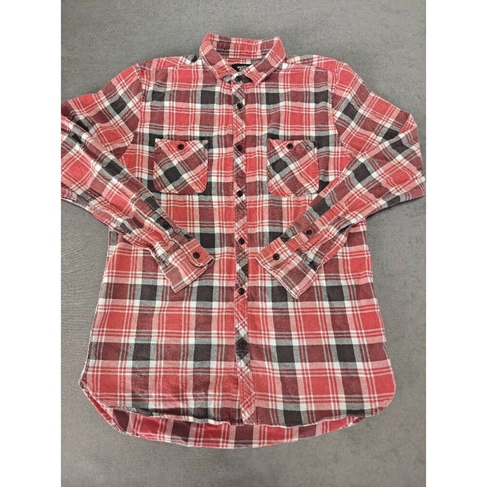 Cotton On Black Acid Men's Medium Red Black Plaid Flannel Shirt Long Sleeve